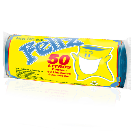 Saco para lixo feliz 50 litros 63x80 rolo azul com 50 unidades
