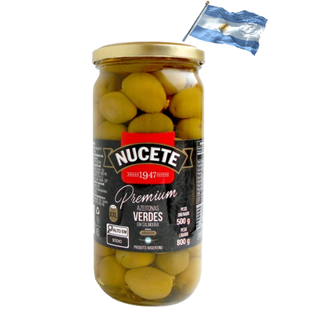 AZEITONAS VERDES NUCETE PREMIUM C/CAROÇO VD 500G