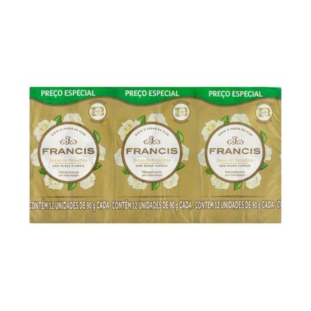 Pack Sabonete Barra Rosas de Versailles Francis Pacote 1,08kg 12 Unidades