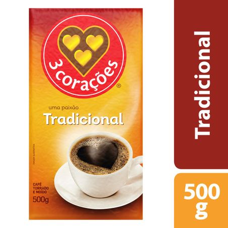 Café torrado e moído a vácuo tradicional 3 corações 500g