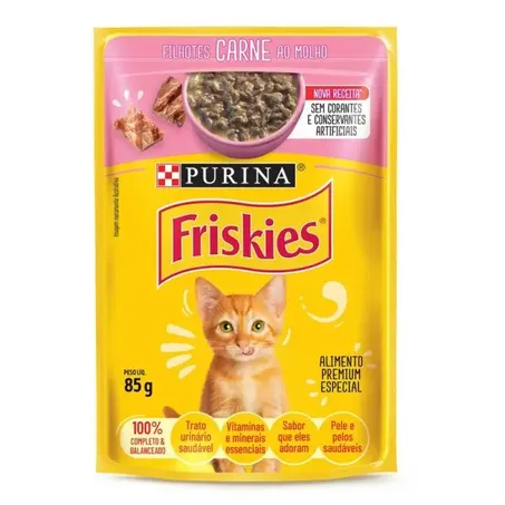 Ração umida friskies de carne ao molho p/filhotes 85g