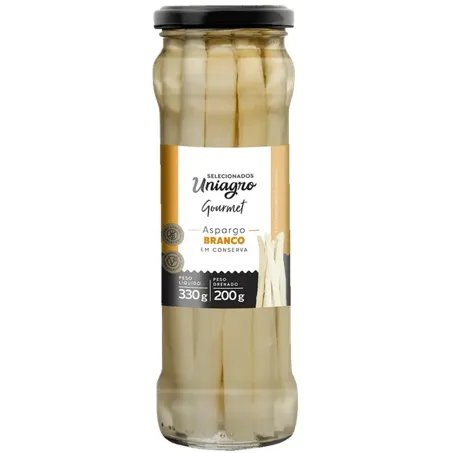 Aspargo em Conserva Selecionados Uniagro Branco Pote de Vidro 200gr