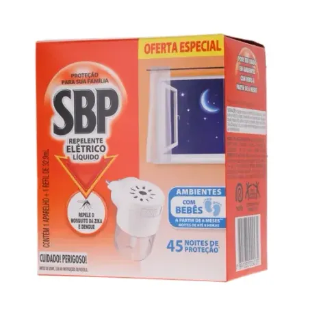 Kit Repelente Elétrico Líquido Sbp 1 Aparelho + Frasco de 32,9ml 45 Noites Caixa 1un - Refil