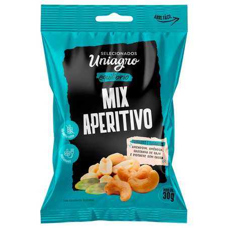 Mix Aperitivo Amendoim, Amêndoa, Castanha de Caju e Pistache Uniagro 30G