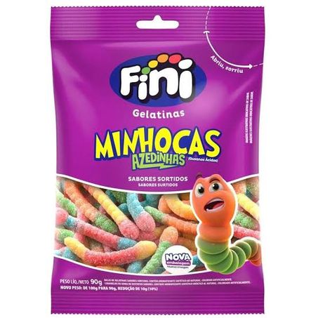 Bala Fini Gelatina Minhocas Cítricas Pacote 80g 
 