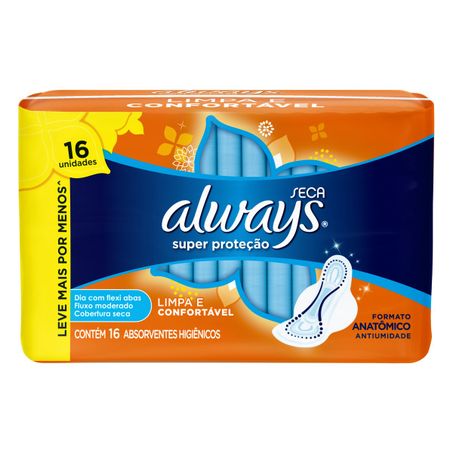 ABSORVENTE COM ABAS SECA SUPER PROTEÇÃO ALWAYS LEVE MAIS PAGUE MENOS