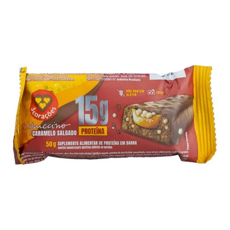 BARRA DE PROTEINA CAPPUCCINO CARAMELO SALGADO 60G 3 CORAÇÕES