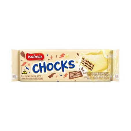Wafer Recheado Isabela Chocks Chocolate Branco Pacote 100.8gr