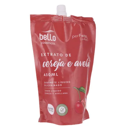 Sabonete líquido bello cereja e avelã sachê com tampa 450ml 360-34