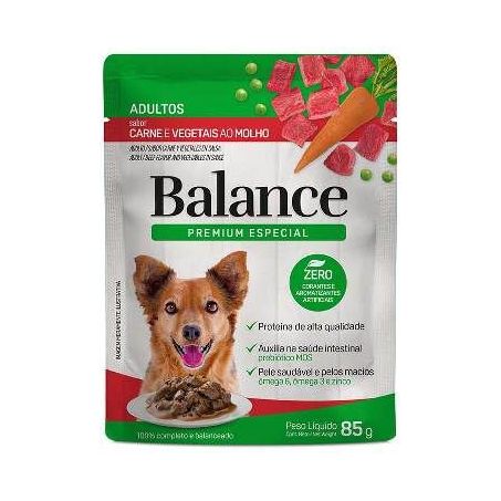 Ração cães adulto carne e vegetais ao molho balance 85g