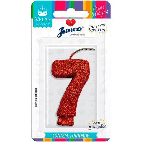 Vela Aniversario Junco Live Colors N7 Vermelho Glitter