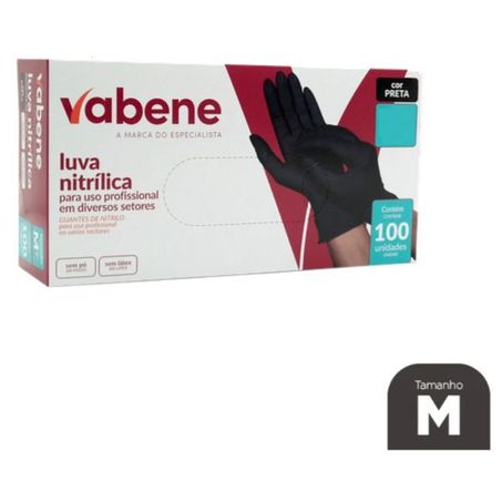 LUVA NITRÍLICA S/ PÓ PRETA MÉDIA VABENE C/100UN