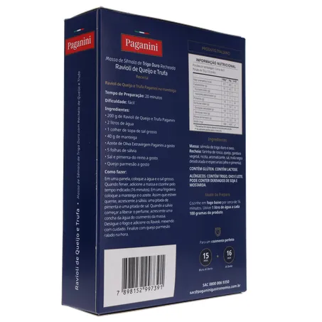 Massa Ravioli Paganini Queijo e Trufa Caixa 200gr 360-14