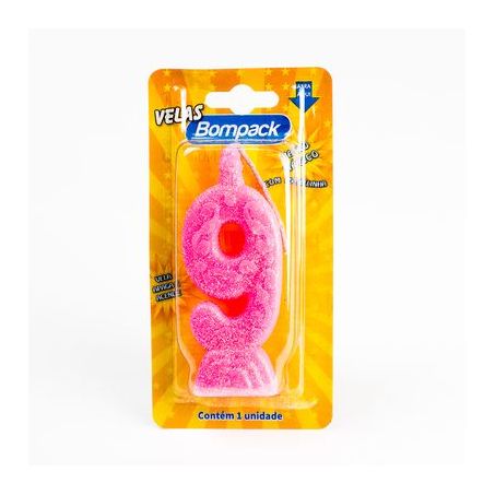 VELA BOMPACK ROSA C/GLITER NUMERO 9