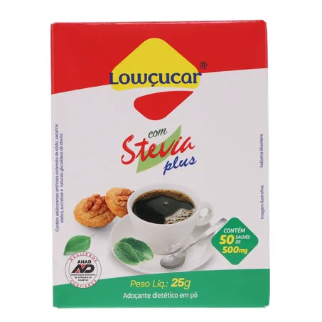 ADOÇANTE LOWÇÚCAR STEVIA PLUS C/50UN 25G
