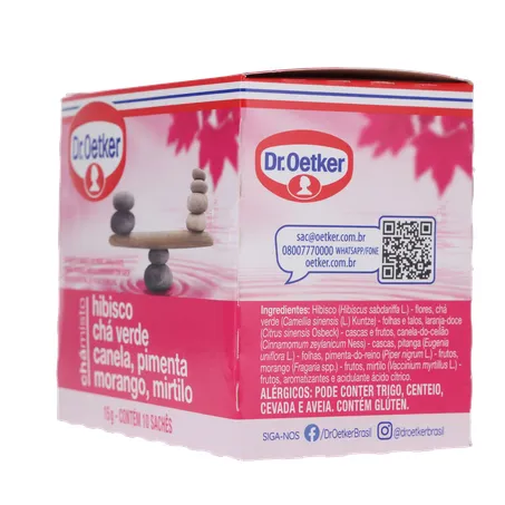 Chá Misto Dr.oetker Hibisco, Chá Verde, Canela, Pimenta, Morango e Mirtilo Caixa com 10un - 15gr 360-6