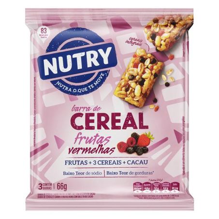 PACK BARRA DE CEREAL FRUTAS VERMELHAS NUTRY COM 3 UNIDADES