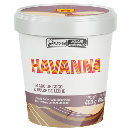 SORVETE COCO MESCLADO COM RECHEIO DE DOCE DE LEITE HAVANNA POTE 490ML