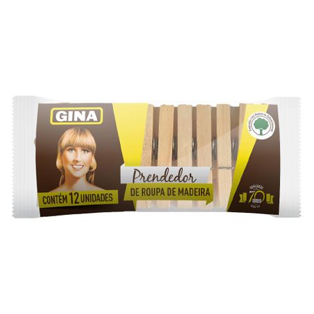 Prendedor madeira gina c/12