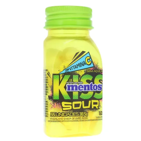 Pastilha Mentos Kiss Suor Limão Ácido Frasco com 55un - 38.5gr 360-33