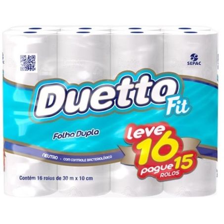 PAPEL HIGIÊNICO FOLHA DUPLA 30M DUETTO C/16UN