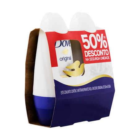 Pack Desodorante Antitranspirante Roll-On Original Dove 2 Unidades 50ml Cada Grátis 50 de Desconto na 2ª Unidade
