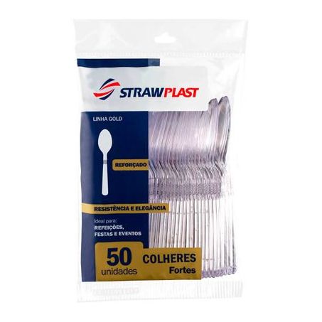 COLHER STRAWPLAST DESC. L FORTE CRISTAL C/50