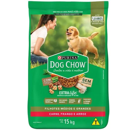 Racao caes dog chow filhotes medio e grande carne, frango e arroz 1kg