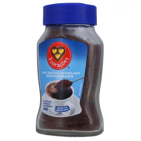 Café Solúvel Granulado 3corações Descafeinado Pote de Vidro 50gr 360-2