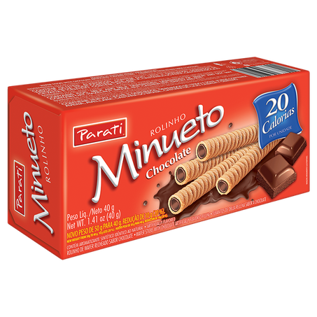 Rolinhos de Wafer Parati Minueto Chocolate Com Recheio Sabor Leite Caixa 40gr
