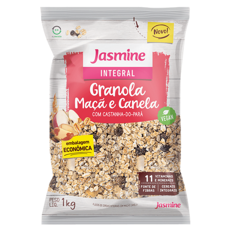 Granola Jasmine Integral Maçã e Canela Com Castanha-Do-Pará Pacote 1kg 
 