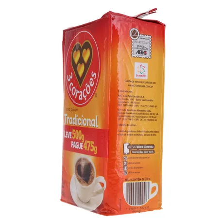 Cafe 3 coracoes tradicional vacuo lv500g pg 475g 360-6