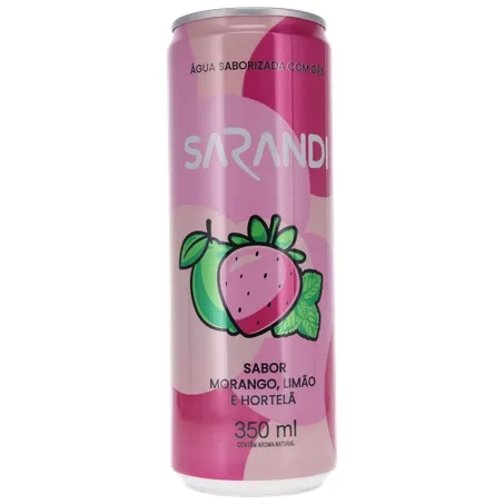 ÁGUA SABORIZADA COM GÁS SARANDI MORANGO, LIMÃO E HORTELÃ LATA 350ML 360-35