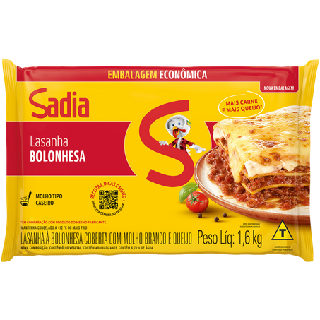 LASANHA INSTITUCIONAL FOOD SERVIC SADIA 1,6KG