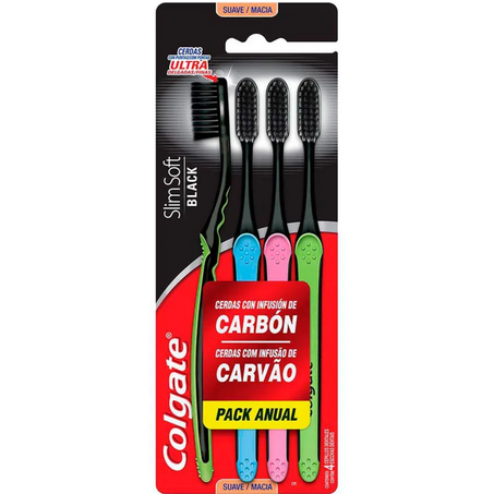Escova dental colgate slim soft carvao kit c/4un