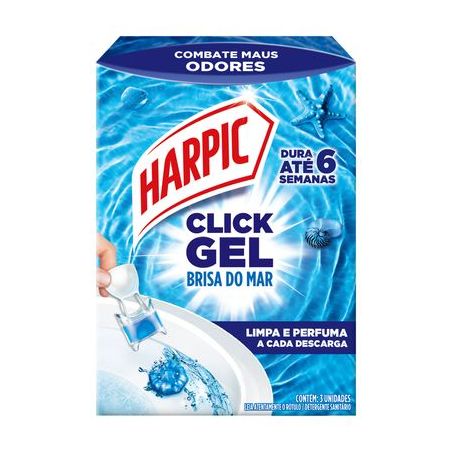 Desodorizador Sanitizante Harpic Click Gel Com 3 Unidades Brisa do Mar