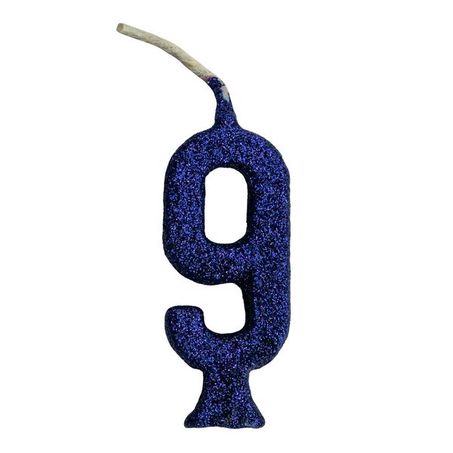 VELA DE ANIVERSÁRIO REGINA NÚMERO 9 COM GLITTER AZUL CARTELA C/1UNID