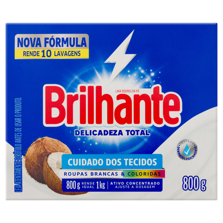 Lava Roupas em Pó Brilhante Delicadeza Total Roupas Brancas e Coloridas Caixa 800g