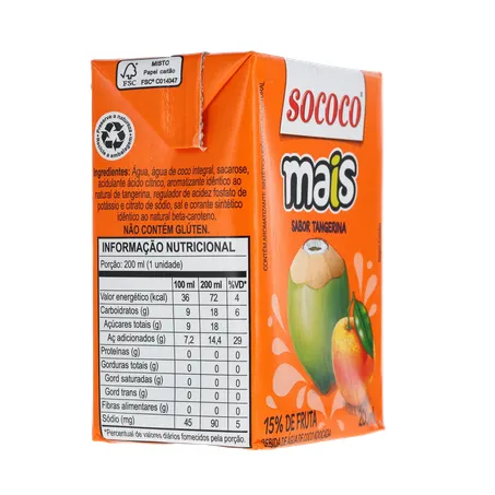 Água De Coco SococoTangerina 200ml 360-30