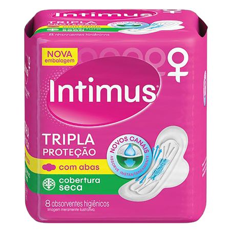 ABSORVENTE COM ABAS SECA INTIMUS TRIPLA PROTEÇÃO PACOTE 8 UNIDADES