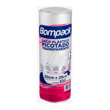 BOBINA PLÁSTICA PICOTADA 2KG 20 X 28CM BOMPACK C/500UN