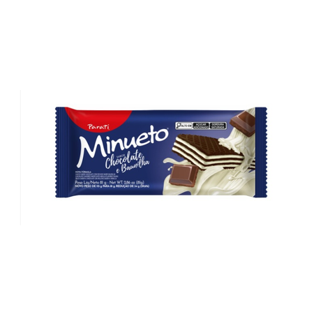Biscoito Wafer Chocolate com Recheio Baunilha Minueto Pacote 81g