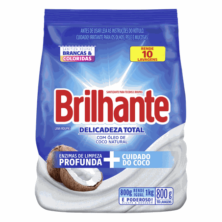Lava roupas brilhante 800gr cuidado do coco