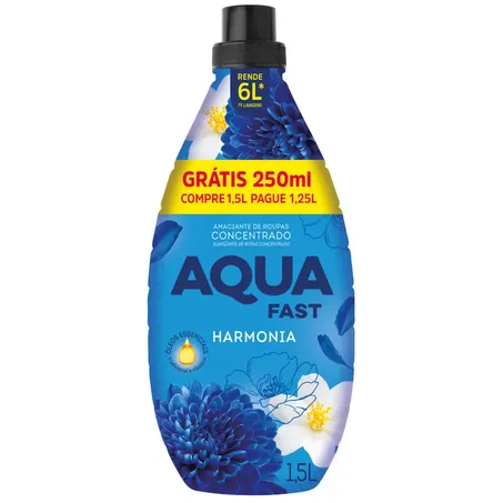 Amaciante de Roupa Concentrado Harmonia Aquafast Frasco 1,5l Grátis 250ml