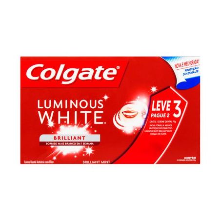 Creme Dental Colgate Luminous White Brilliant Mint 70g Oferta 3un