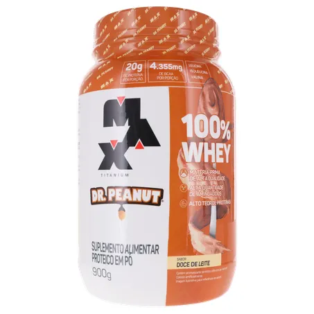 SUPLEMENTO WHEY PROTEIN MAX TITANIUM DR.PEANUT DOCE DE LEITE POTE 900G 360-35
