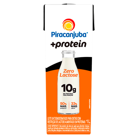 Leite UHT Semidesnatado Zero Lactose Piracanjuba +Protein Caixa com Tampa 1l 360-2