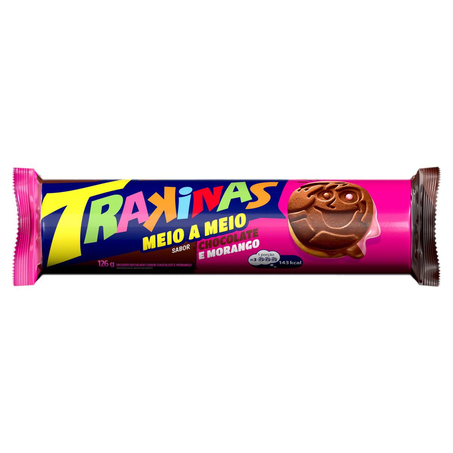 Biscoito Recheado Trakinas 126g - Meio a Meio - Chocolate e Morango