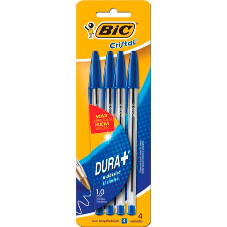 Caneta Bic Cristal Azul Embalagem 4 Unidades