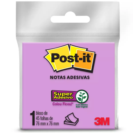 Esc bloco recado post it adesivo 76x76mm c/45f roxo